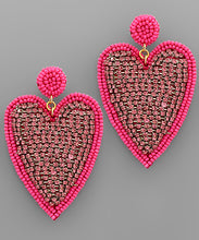 Load image into Gallery viewer, Beaded Heart Dangle Earrings
