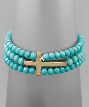 Load image into Gallery viewer, 3 Row Cross Charm Bead Bracelet
