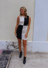 Load image into Gallery viewer, Race Me Color Block Knit Dress- Black/White
