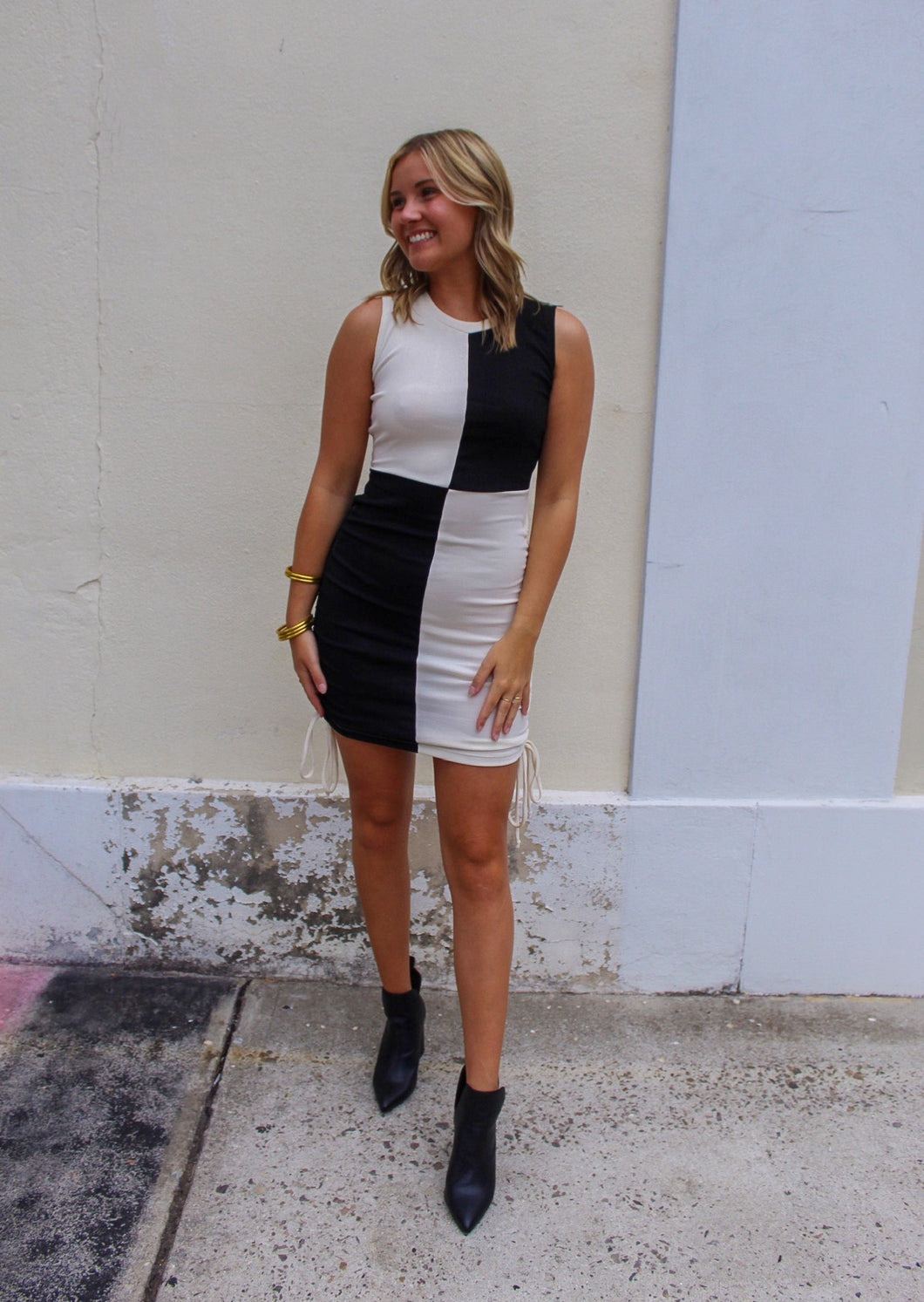 Race Me Color Block Knit Dress- Black/White