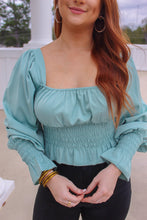 Load image into Gallery viewer, Drew Ruched Peplum Crop Top- Mint Green
