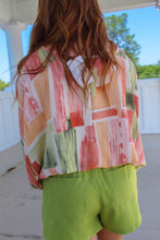 Load image into Gallery viewer, Vacay Surplice Pastel Print Blouse- Sage Multi
