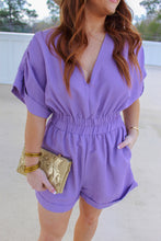 Load image into Gallery viewer, Hallow V Neck Pleated Romper- Lavender
