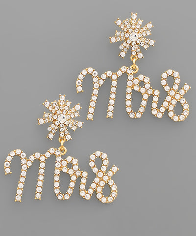 Pave MRS Letter Dangle Earrings