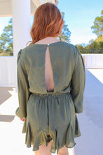 Load image into Gallery viewer, Lakin Long Sleeve Satin Romper- Olive
