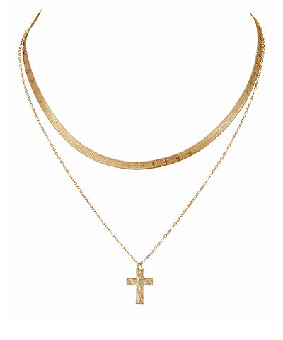 Snake Chain & Cross Pendant Layered Necklace