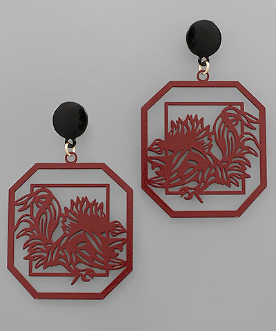 Gamecock Filigree Octagon Earrings