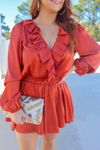 Load image into Gallery viewer, Milly Pleated Ruffle Romper- Rust
