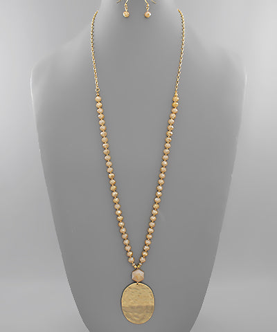 Hammered Oval & Bead Necklace