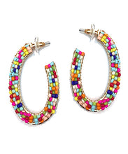 Load image into Gallery viewer, Beaded Oval Open Hoops
