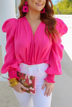 Load image into Gallery viewer, Nichole Puff Sleeve Bodysuit- Hot Pink
