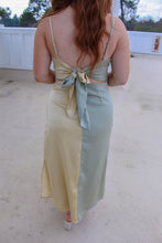 Load image into Gallery viewer, Tea Green Satin Color Block Mini Dress- Sage/Cream

