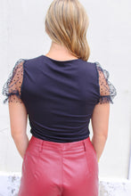 Load image into Gallery viewer, Lyndon Scoop Neck Mesh Puff Sleeve Top- Black
