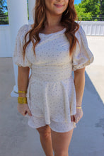 Load image into Gallery viewer, Material Girl Polka Dot Ruffle Romper- Cream
