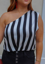 Load image into Gallery viewer, Betty One Shoulder Stripe Bodysuit- Black &amp; White
