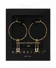 Load image into Gallery viewer, CZ Safety Pin Dangle Hoops
