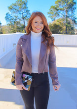 Load image into Gallery viewer, Hayden Suede Moto Jacket- Mushroom
