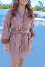 Load image into Gallery viewer, Cara Waist Tie Suede Shirt Dress- Mauve
