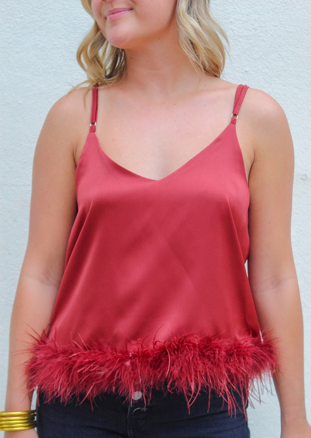 Big Spur Fur Trim Crop Cami- Burgundy