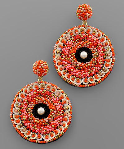 Beaded Disc & Pearl Earrings
