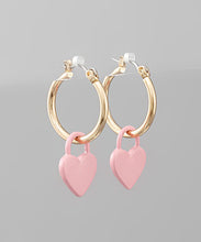 Load image into Gallery viewer, Heart Lock Dangle Hoops
