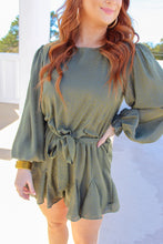 Load image into Gallery viewer, Lakin Long Sleeve Satin Romper- Olive

