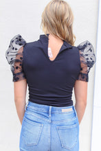 Load image into Gallery viewer, Kelaya Puff Sleeve Polka Dot Bodysuit- Black
