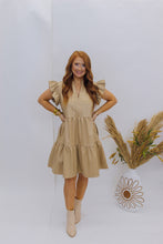 Load image into Gallery viewer, Fall Night Faux Leather Tiered Mini Dress- Taupe
