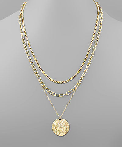 Textured Round Pendant Necklace