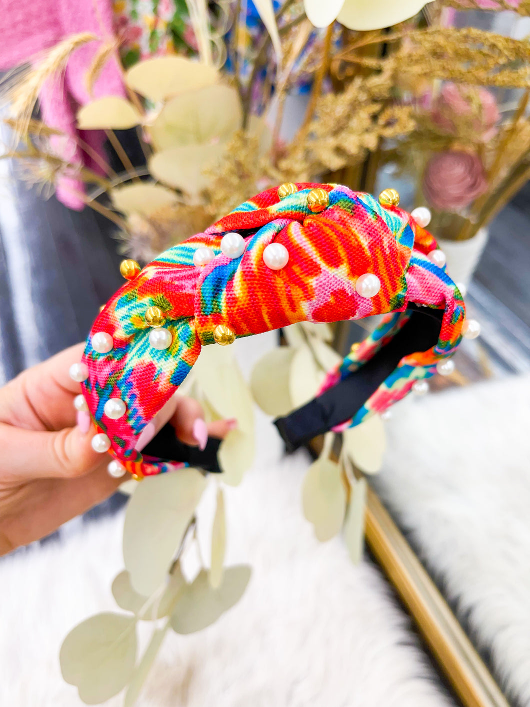 Multicolor Pearl Knot Headband