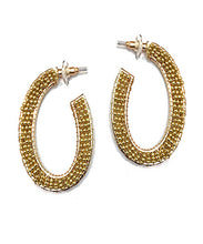 Load image into Gallery viewer, Beaded Oval Open Hoops
