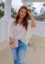 Load image into Gallery viewer, Adalee Kimono Sleeve V Neck Blouse- Cream
