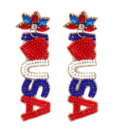 Heart & USA Beaded Earrings