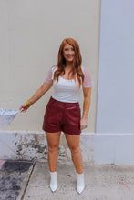Load image into Gallery viewer, Spurs Up Faux Leather Shorts- Garnet

