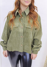 Load image into Gallery viewer, Cassie Corduroy Button Down Jacket- Olive
