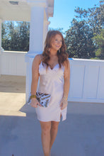 Load image into Gallery viewer, Kelsey Silky V Neck Dress- Champagne
