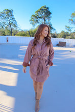 Load image into Gallery viewer, Cara Waist Tie Suede Shirt Dress- Mauve
