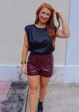 Load image into Gallery viewer, Arden Leather Shoulder Pad Blouse- Black
