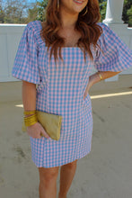 Load image into Gallery viewer, Les Ballon Sleeve Square Neck Mini Dress- Pink/Blue
