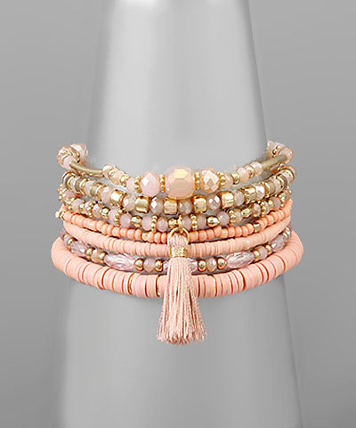 7 Multi Bead & Tassel Bracelet Set