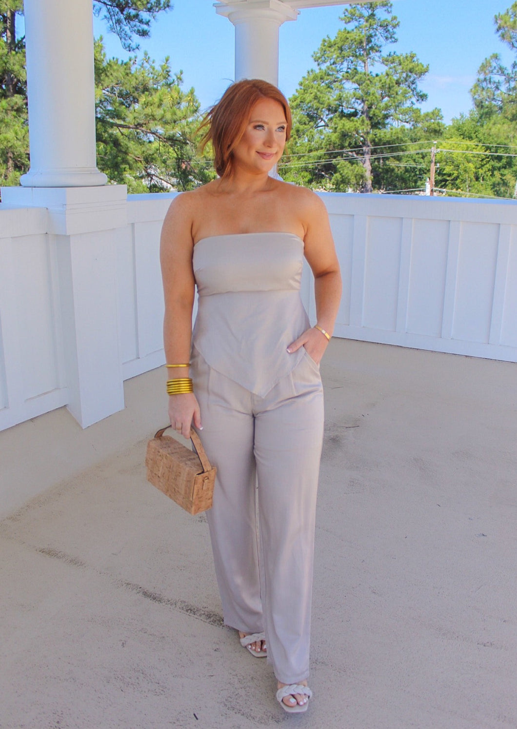 Greece Scarf Shape Tube Top- Stone