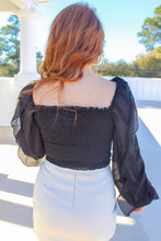 Load image into Gallery viewer, Kaitny Sweetheart Ruffle Sleeve Smocked Top-Black
