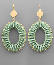 Load image into Gallery viewer, Raffia Wrapped &amp; Beaded Oval Earrings
