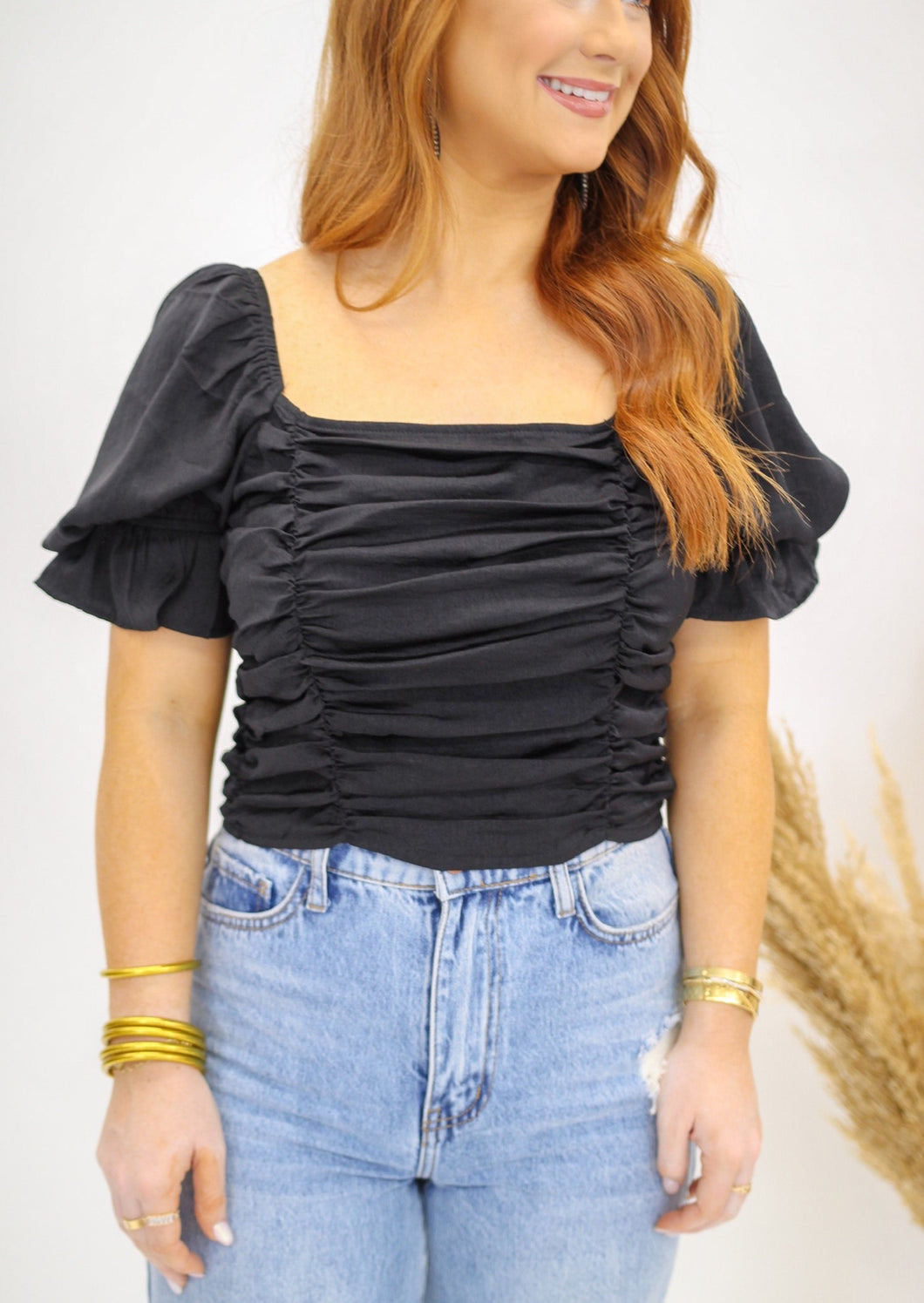 It Girl Ruched Crop Top- Black