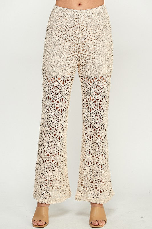 Coastal Chochet Wide Leg Pants-Beige