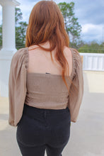 Load image into Gallery viewer, Amara Smocked Balloon Sleeve Crop-Mocha
