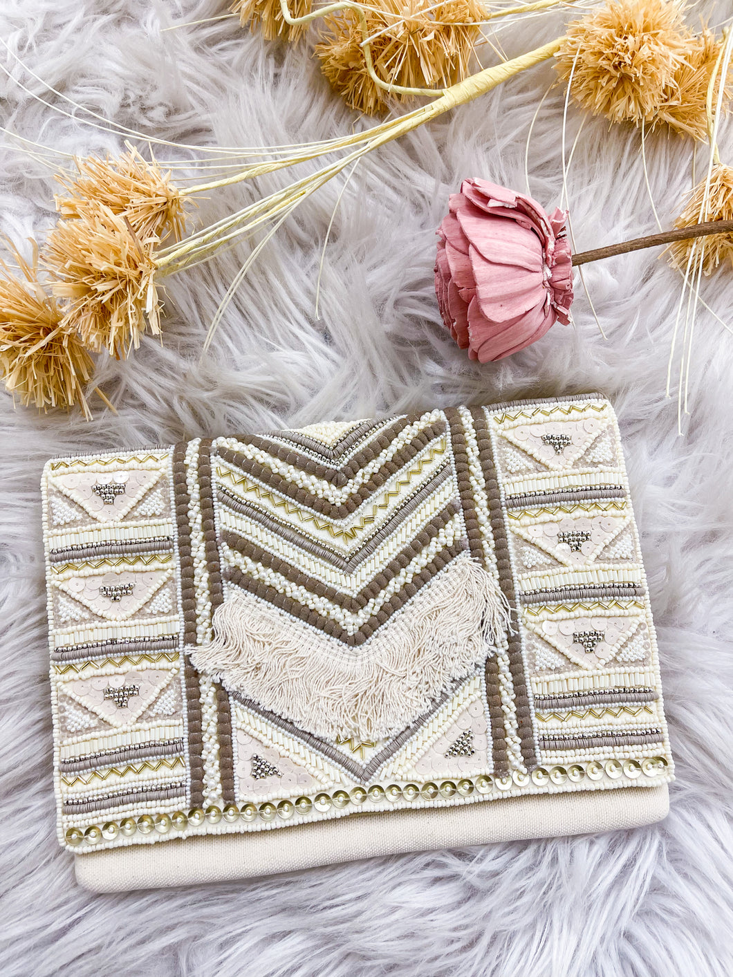 Fringe Boho Seed Bead Clutch