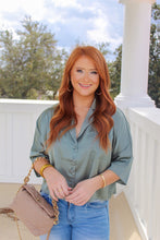 Load image into Gallery viewer, Anders Satin Cropped Button Down Top- Jade

