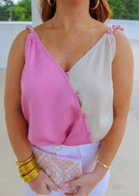 Load image into Gallery viewer, Hearts Align Satin Color Block Bodysuit- Taupe/Pink
