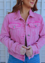 Load image into Gallery viewer, Showstopper Crop Denim Jacket- Pink
